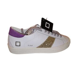"D.A.T.E Flair Calf White-Purple Women's Tennis Shoes, Size 8" MSRP $240